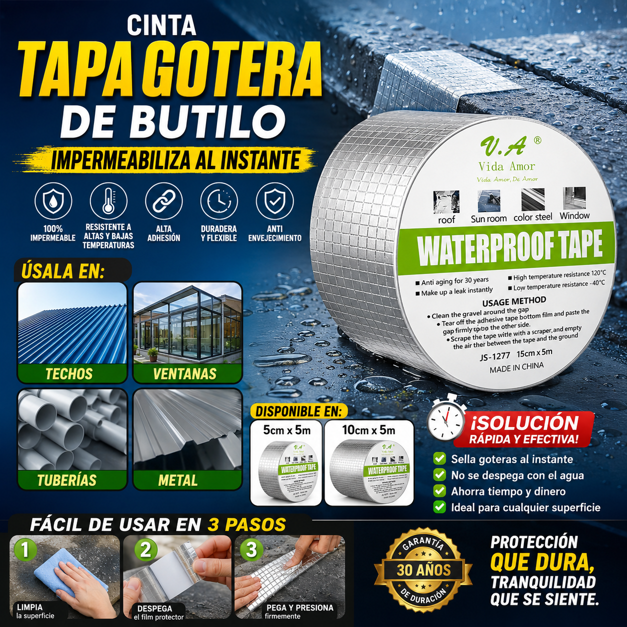 Cinta Tapa Gotera De Butilo
