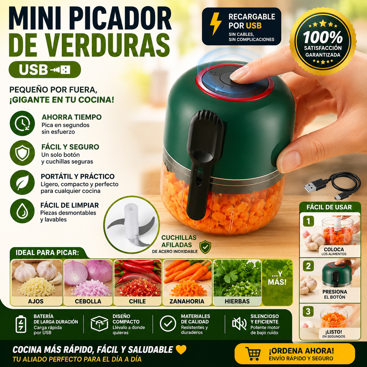 Mini picador de verduras USB