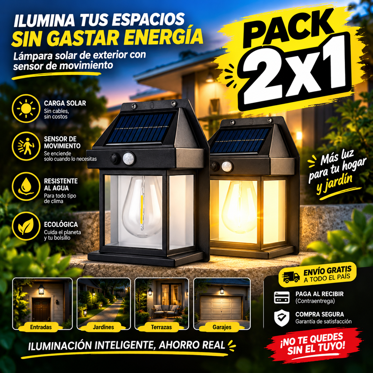 PACK 2X1 Lámpara de Pared Solar