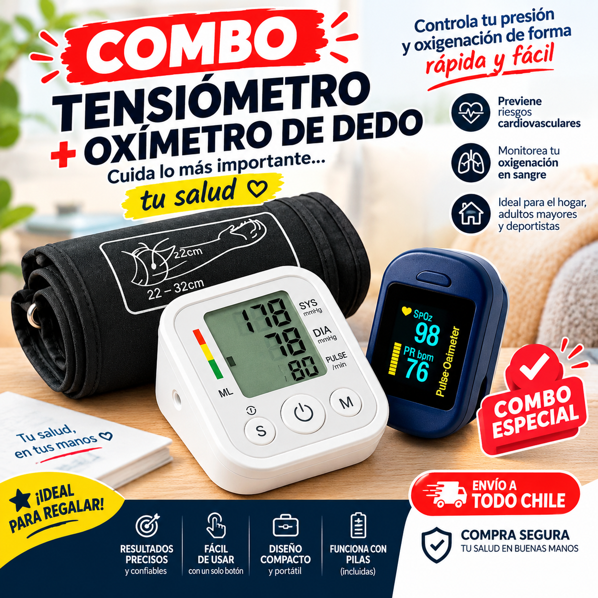 COMBO: Tensiometro + Oximetro de dedo
